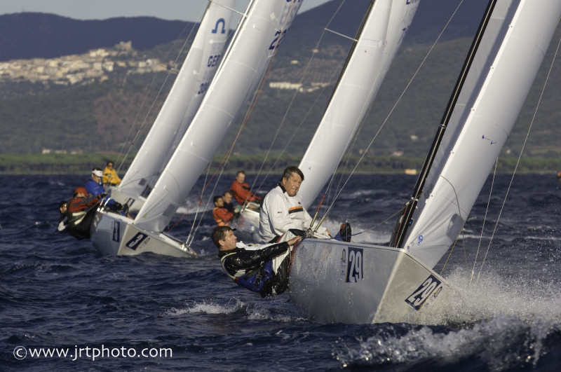 Racing on day four of the Soling worlds at Scarlino, Italy photo copyright James Robinson Taylor / www.jrtphoto.com taken at  and featuring the Soling class