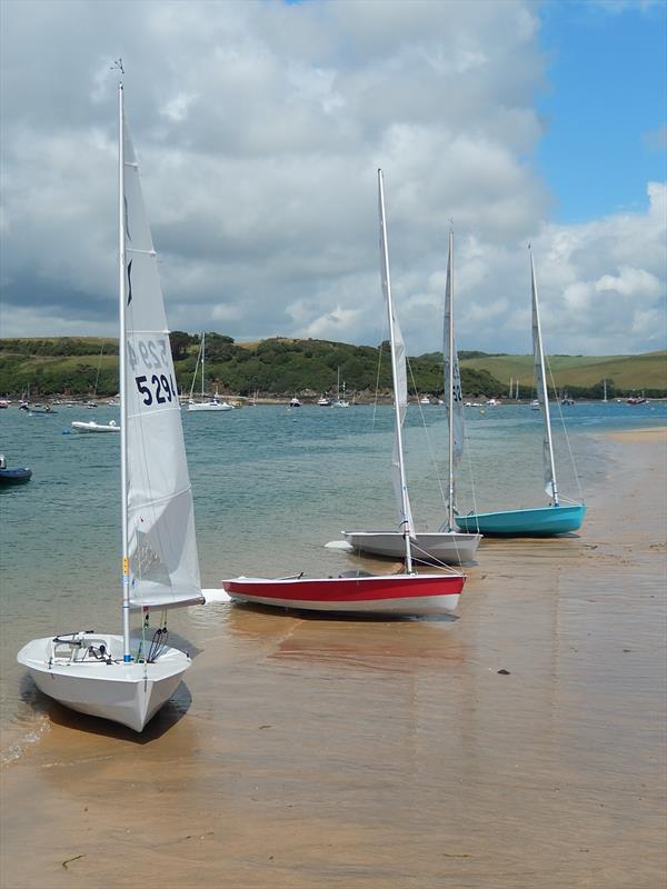 Modern Solos awaiting helms on the East Portlemouth shore ahead of race 2 of the Salcombe Yacht Club Summer Series photo copyright Malcolm Mackley taken at Salcombe Yacht Club and featuring the Solo class