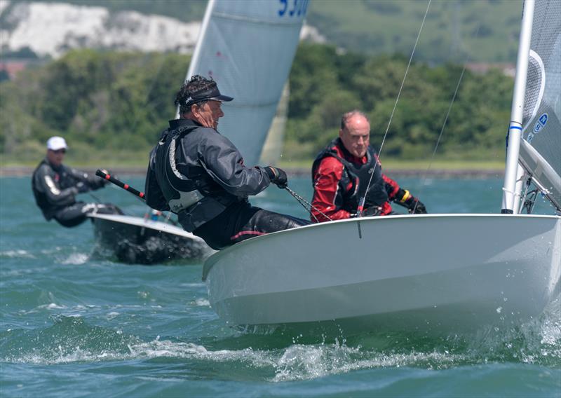 Iain McGreggor leads Tim Jackson during the Portchester Solo Open photo copyright Chris Raymont taken at Portchester Sailing Club and featuring the Solo class