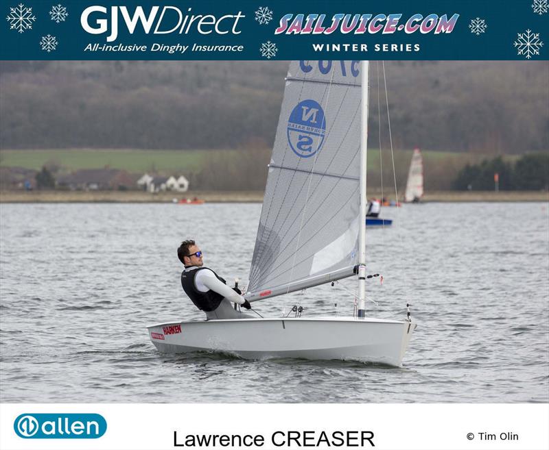 Lawrence Creaser during the GJW Direct Sailjuice Winter Series Oxford Blue photo copyright Tim Olin / www.olinphoto.co.uk taken at Oxford Sailing Club and featuring the Solo class