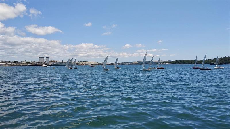 The fleet heading to the leeward mark during the Torpoint Mosquito Solo Open photo copyright Doug Keyte taken at Torpoint Mosquito Sailing Club and featuring the Solo class
