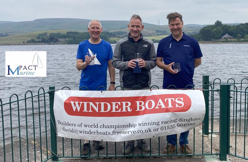 Winners of the Hollingworth Lake Solo Open (l-r) Innes Armstrong 2nd, Steve Denison 1st, Martin Honnor 3rd photo copyright Justine Davenport taken at Hollingworth Lake Sailing Club and featuring the Solo class