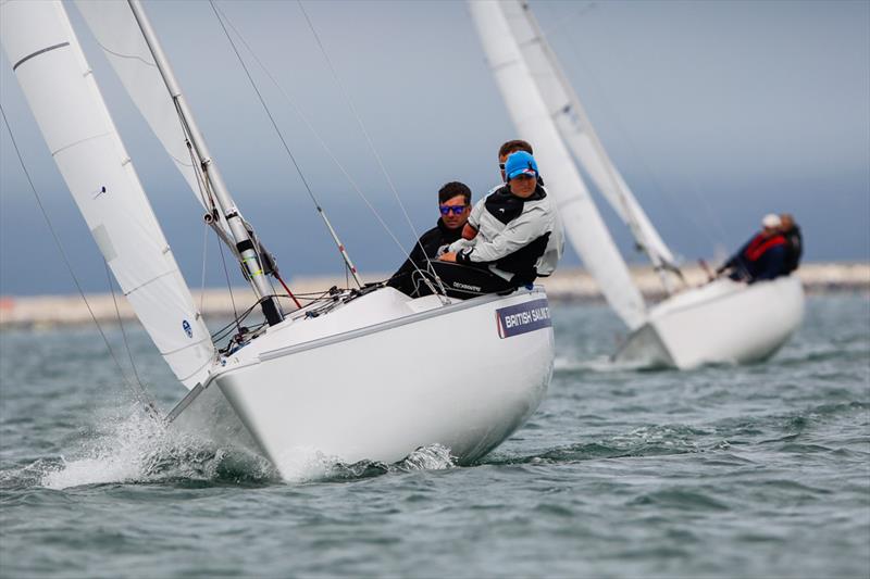 John Robertson, Hannah Stodel & Stephen Thomas on day 1 of the Sail for Gold Regatta photo copyright Paul Wyeth / RYA taken at Weymouth & Portland Sailing Academy and featuring the Sonar class