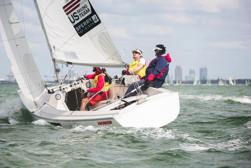 Rick Doerr, Brad Kendell and Hugh Freund on day 4 of ISAF Sailing World Cup Miami photo copyright Jen Edney / US Sailing Team Sperry taken at Coconut Grove Sailing Club and featuring the Sonar class