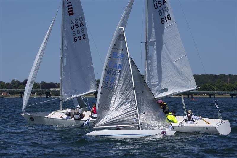 Sonars and 2.4mR on day 2 of the 2016 C. Thomas Clagett, Jr. Regatta photo copyright Billy Black taken at Sail Newport and featuring the Sonar class