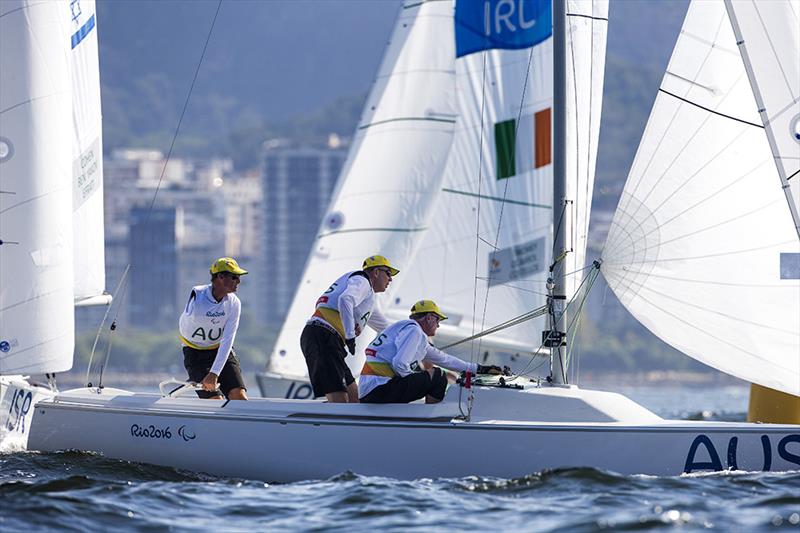 Australian Sonar on day 1 of the Rio 2016 Paralympic Sailing Competition photo copyright Richard Langdon / Ocean Images taken at  and featuring the Sonar class