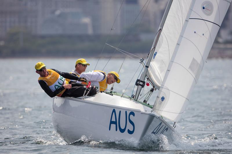 Colin Harrison, Russell Boaden and Jonathan Harris (AUS) on day 4 of the Rio 2016 Paralympic Sailing Competition photo copyright Richard Langdon / Ocean Images taken at  and featuring the Sonar class