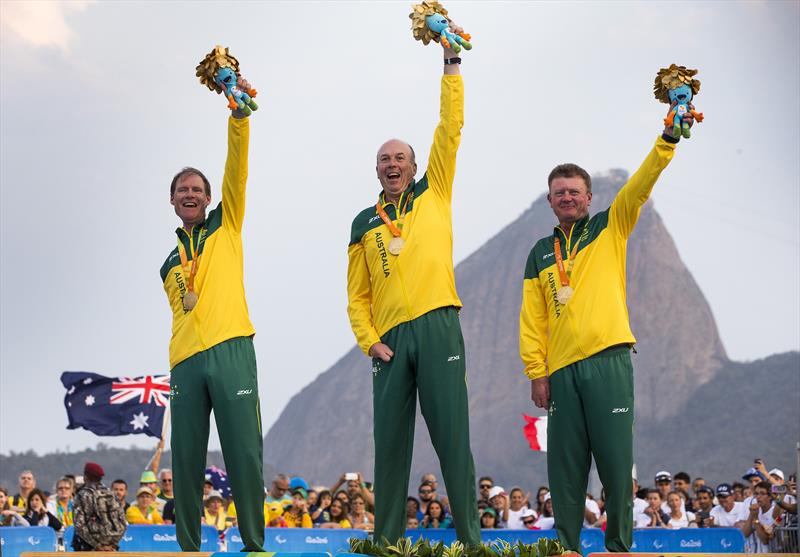 Sonar gold for Colin Harrison, Jonathan Harris and Russel Boaden (AUS) at the Rio 2016 Paralympic Sailing Competition photo copyright Richard Langdon / Ocean Images taken at  and featuring the Sonar class