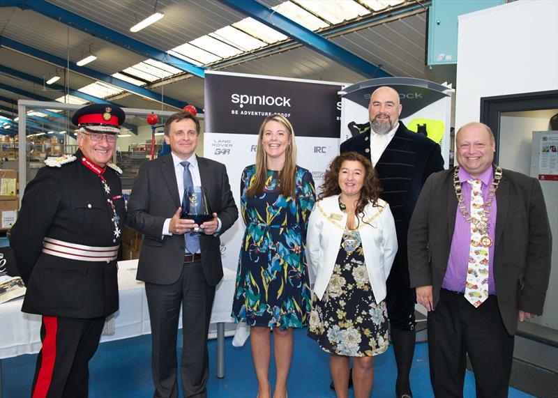 (l-r) The Isle of Wight's Lord-Lieutenant Major General Martin White CB CBE JP; Spinlock CEO Chris Hill; Spinlock Operations Director Caroline Senior; Local Councillor Lora Peacey-Wilcox; High Sheriff Ben Rouse and Cowes Town Mayor Paul Fuller - photo © Spinlock