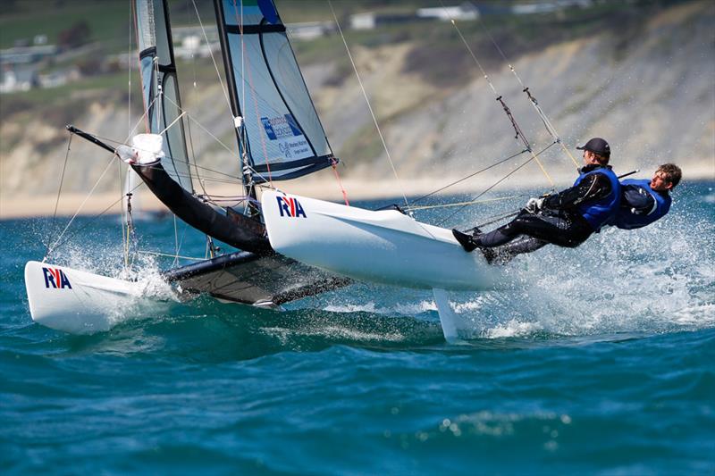 Sam Barker and Ross McFarlane on day 2 of the RYA Youth National Championships photo copyright Paul Wyeth / RYA taken at Weymouth & Portland Sailing Academy and featuring the Spitfire class