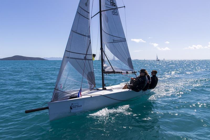 Sticky Fingers on fire on day 3 of Airlie Beach Race Week 2017 photo copyright Andrea Francolin taken at Whitsunday Sailing Club and featuring the Sportsboats class