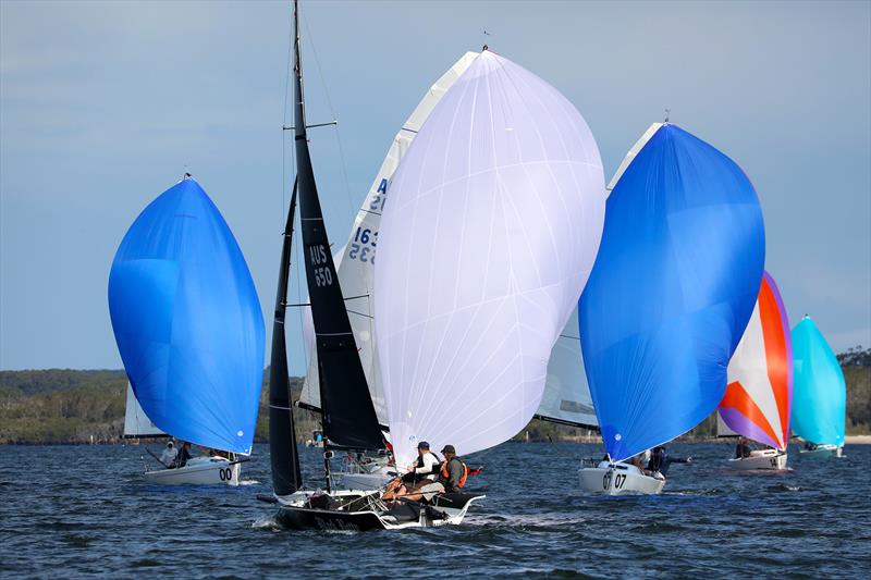 Sail Port Stephens Bay Series Day 1  - J70 fleet and Black Betty photo copyright Promocean Media taken at Newcastle Cruising Yacht Club and featuring the Sportsboats class