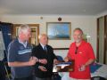 Winners (left to right) Tony Saltonstall, Alec Blagdon (President of West Hoe SC), Peter Marchant during the Squib South Coast Championship in Plymouth © KF Woodgate