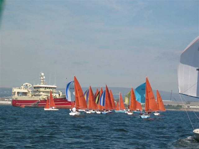 The leaders reach the leeward mark during the Squib South Coast Championship in Plymouth photo copyright KF Woodgate taken at West Hoe Sailing Club and featuring the Squib class