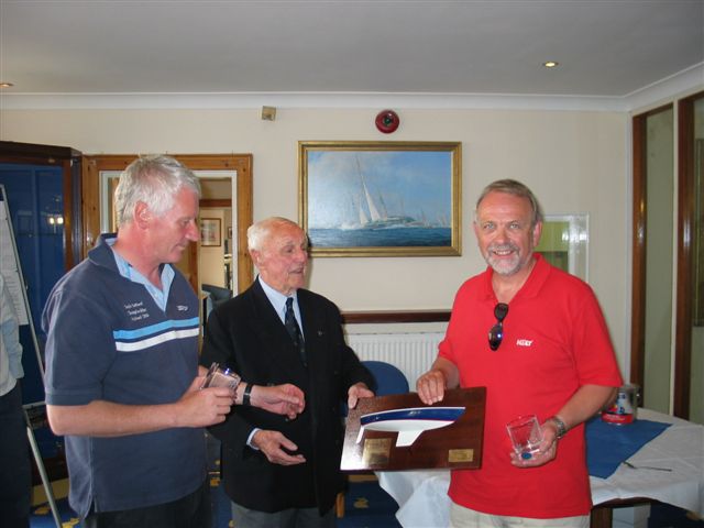 Winners (left to right) Tony Saltonstall, Alec Blagdon (President of West Hoe SC), Peter Marchant during the Squib South Coast Championship in Plymouth photo copyright KF Woodgate taken at West Hoe Sailing Club and featuring the Squib class