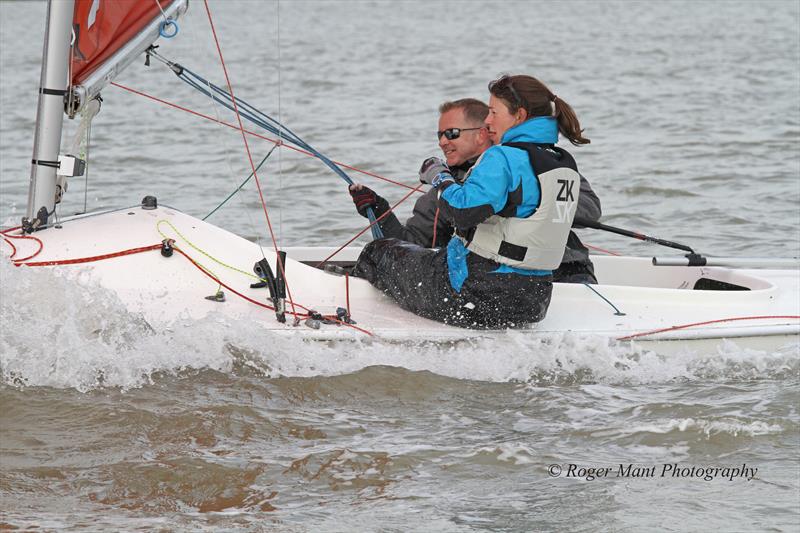 Micky Wright and Alex Porteus making the most of the weather on the second day of the Squib Gold Cup at Burnham photo copyright Roger Mant taken at Royal Corinthian Yacht Club, Burnham and featuring the Squib class