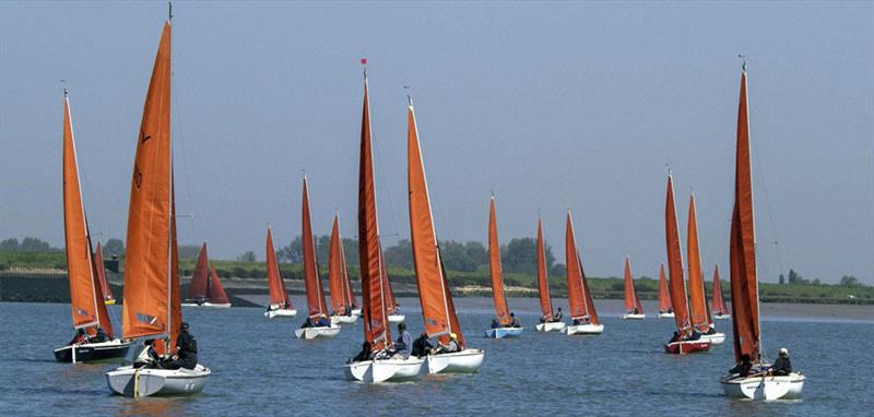 Aquabat leads the fleet to the north shore during the Squib Gold Cup at Burnham photo copyright Roger Mant taken at Royal Corinthian Yacht Club, Burnham and featuring the Squib class