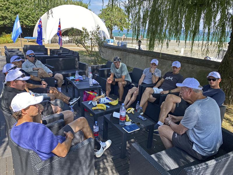 SSL Gold Cup Team AUS meeting before heading back out for the afternoon photo copyright John Curnow taken at Cercle de la Voile de Grandson and featuring the SSL47 class
