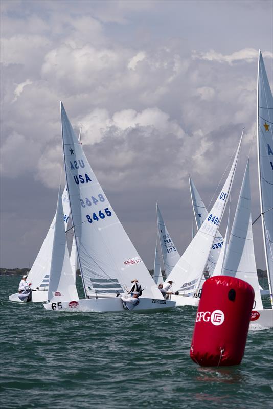 Miami sailor Augie Diaz with crew Arnis Baltins picked up a second-place finish on day 3 at 2014 Bacardi Miami Sailing Week photo copyright Cory Silken / BMSW taken at Biscayne Bay Yacht Club and featuring the Star class