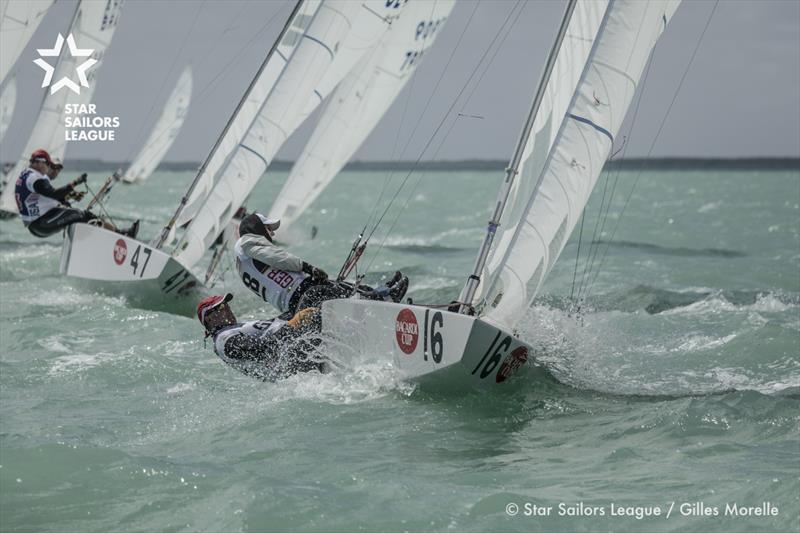A breezy day 2 for the Stars at the Bacardi Cup 2017 in Miami photo copyright Gilles Morelle / Star Sailors League taken at Coral Reef Yacht Club and featuring the Star class