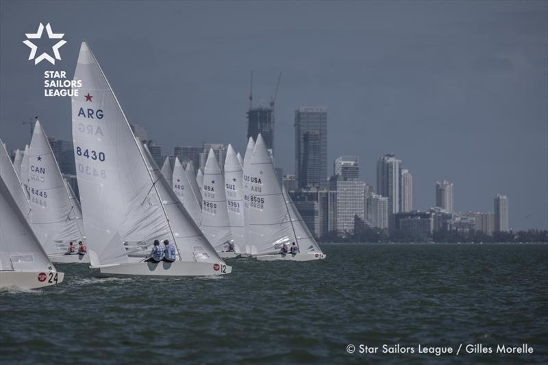 Racing on day 3 for the Stars at the Bacardi Cup 2017 in Miami photo copyright Gilles Morelle / Star Sailors League taken at Coral Reef Yacht Club and featuring the Star class