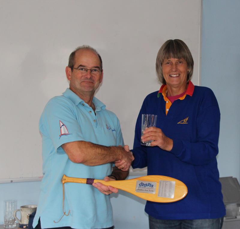 Bradley being presented with the Southern Paddle trophy by Veronica Falat at the Alton Water Streaker open photo copyright Karen Langston taken at Alton Water Sports Centre and featuring the Streaker class