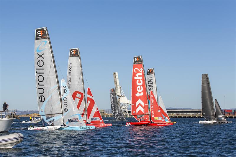 And so the fleet masses in preparation for the first SuperFoiler Grand Prix today in Adelaide. - photo © Andrea Francolini
