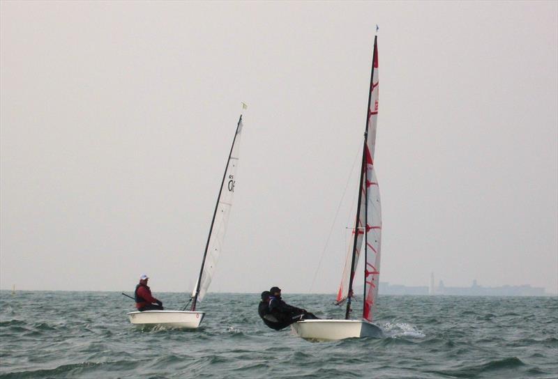 Richard Russell and Sylvia Weger ahead of Simon Ward during the Lymington Town Coronation Cup photo copyright Steve Underwood taken at Lymington Town Sailing Club and featuring the Tasar class