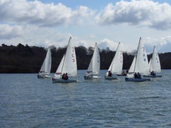 Snow on the hills as a backdrop for the team racing nationals at Spinnaker
