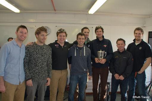 RTYC winning team with the Carmela Cup (l to r) Andy Cornah, Jon Pinner, Sam Maxfield, Scott Miller, Si Morris, Tom Heywood, Ben Ainsworth & Matt Pinner photo copyright Ruth Tracey taken at Royal Thames Yacht Club and featuring the Team Racing class