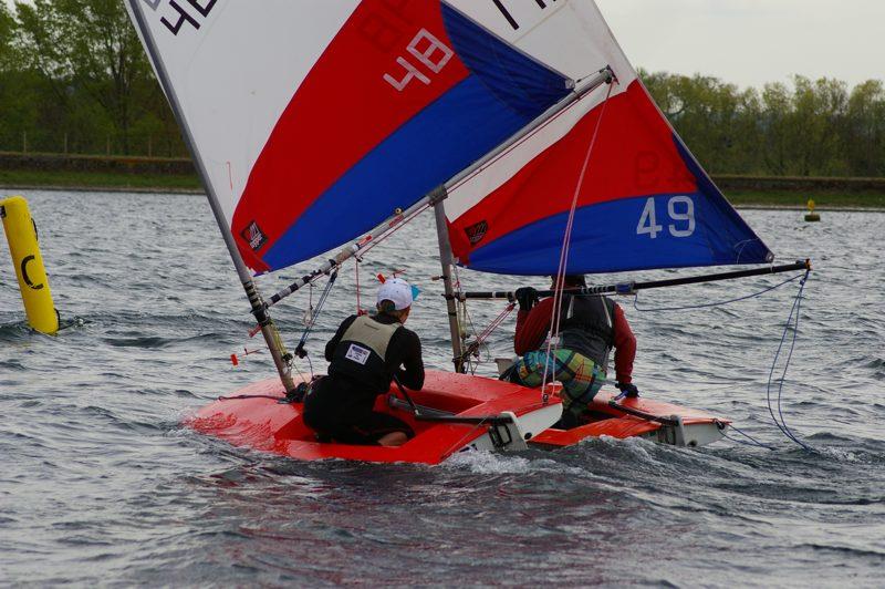 Clive Jackson regrets not giving Lewis Humphries a little more room at the IBRSC Topper open photo copyright Jim Champ taken at Island Barn Reservoir Sailing Club and featuring the Topper class
