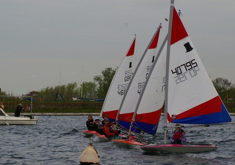 Just because there are just five of you doesn't mean the start won't be hotly contested during the IBRSC Topper open photo copyright Jim Champ taken at Island Barn Reservoir Sailing Club and featuring the Topper class