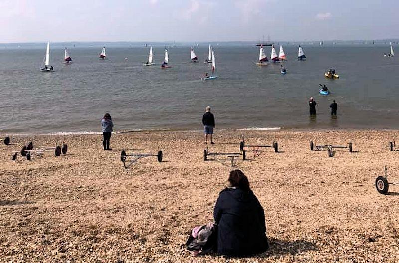The 'Cadet' fleet at Stokes Bay photo copyright Karen Falcon taken at Stokes Bay Sailing Club and featuring the Topper class