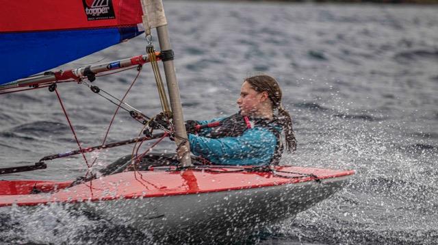 Sammy Mason first Topper in the Notts County First of Year Race 2022 photo copyright David Eberlin taken at Notts County Sailing Club and featuring the Topper class