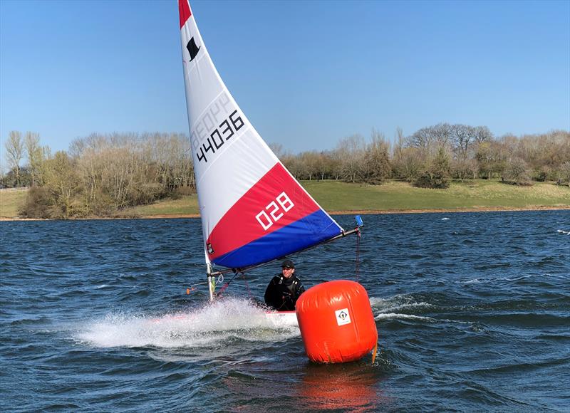 Joe Roe on his way to the win during the ITCA Midlands Topper Traveller Series 2021-22 at Draycote Water photo copyright Matt Rowley taken at Draycote Water Sailing Club and featuring the Topper class