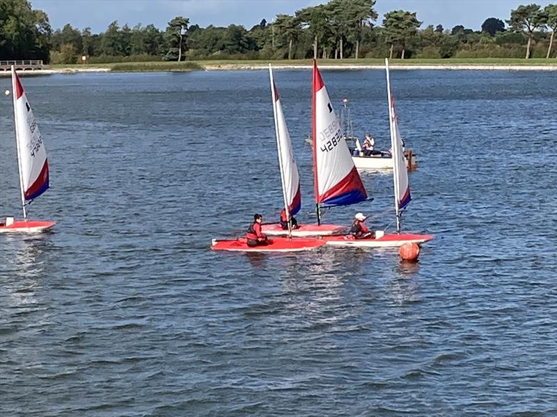 Close racing towards the mark during Midlands Topper Traveller 2022-2023 Series Round 2 at South Staffs photo copyright Donna Powell taken at South Staffordshire Sailing Club and featuring the Topper class