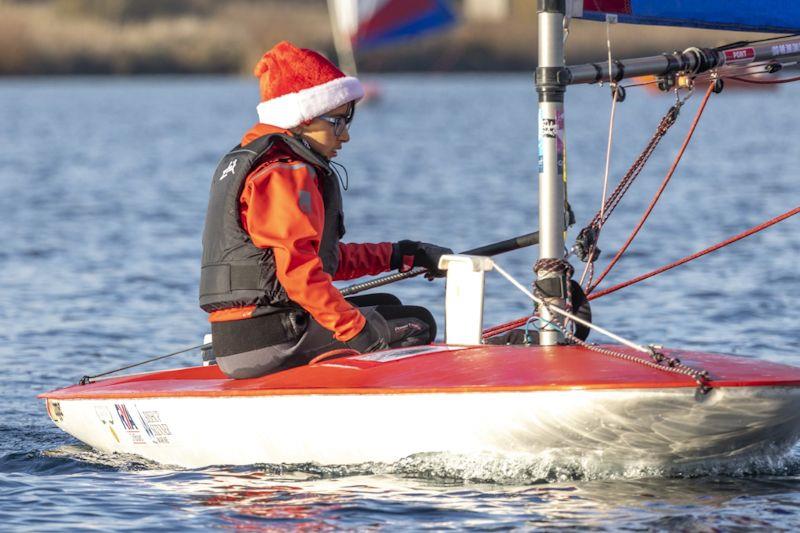 A festive Hari Clark wins the 4.2 fleet - Midlands Topper Traveller Series Round 3 at Notts County photo copyright NCSC taken at Notts County Sailing Club and featuring the Topper class