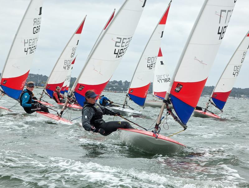 Close Racing approaching the windward mark during the ITCA (GBR) Invitation Coaching at Poole photo copyright James Harle taken at Poole Yacht Club and featuring the Topper class