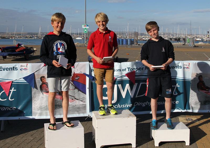 4.2 podium at Topper UK National Championships 2015 photo copyright Peter Newton / www.peternewton.zenfolio.com taken at Weymouth & Portland Sailing Academy and featuring the Topper 4.2 class