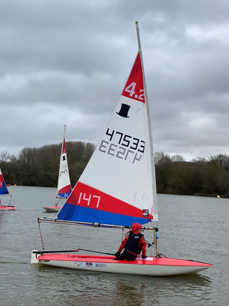 Hari Clark (147) leading the 4.2 Event and winning the 4.2 Classification photo copyright Hollowell SC taken at Hollowell Sailing Club and featuring the Topper 4.2 class