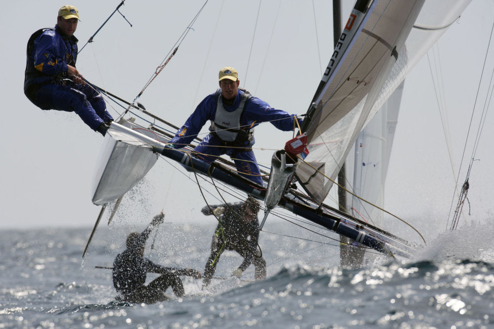 Perfect conditions on day two of the Semaine Olympique Française de Voile 2006, Hyeres photo copyright Gilles Martin-Raget taken at  and featuring the Tornado class