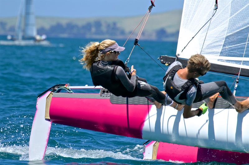 Helena Sanderson and Jack Honey (NZL) - Youth Mixed Race 6 - Day 3 - 2019 Int Tornado Class World Championships presented by Candida. January 7, 2019 photo copyright Richard Gladwell taken at Takapuna Boating Club and featuring the Tornado class