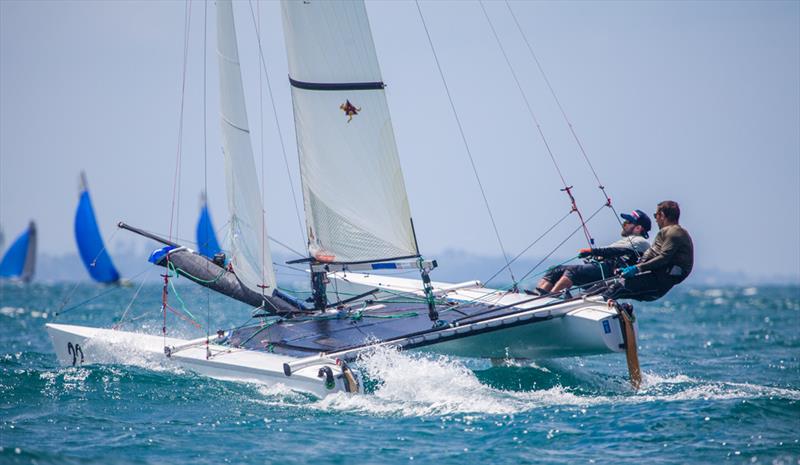 2nd overall - Jorg Steiner & Michael Gloor (SUI) - 2019 - Tornado World Championships - Day 5 photo copyright Suellen Davies taken at Takapuna Boating Club and featuring the Tornado class