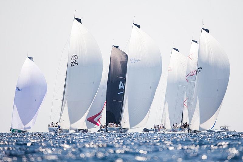 The fleet downwind on day 1 of the TP52 World Championship photo copyright Pedro Martinez / MartinezStudio taken at  and featuring the TP52 class
