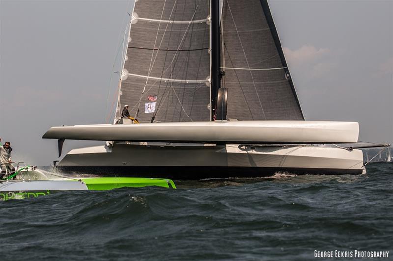 Maxis and trimarans start the Transatlantic Race 2015 photo copyright George Bekris / www.georgebekris.com taken at New York Yacht Club and featuring the Trimaran class
