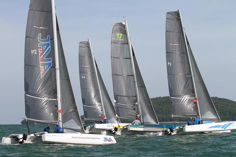 Close racing amongst the four Corsair Pulse 600's in the one-design Corsair class at 2016 Cape Panwa Hotel Phuket Raceweek photo copyright Infinity Communications taken at Phuket Yacht Club and featuring the Trimaran class