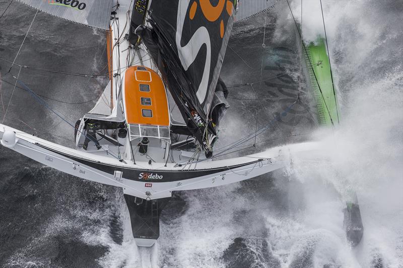 Thomas Coville on Sodebo Ultim' during his solo circumnavigation record attempt photo copyright Jean-Marie Liot / DPPI / Sodebo taken at  and featuring the Trimaran class