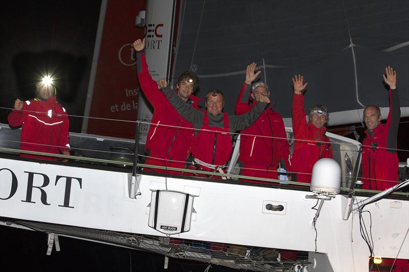Francis Joyon and his IDEC Sport team start their Jules Verne Trophy record attempt photo copyright JM Liot / DPPI / IDEC SPORT taken at  and featuring the Trimaran class