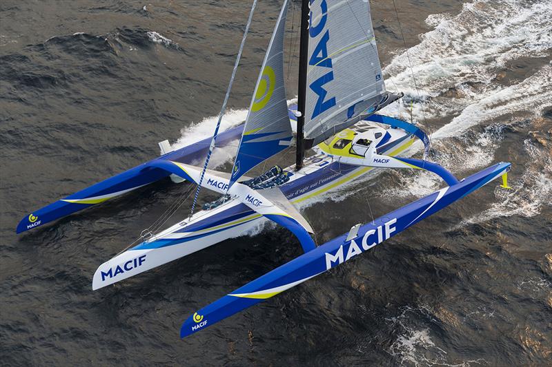 Aerial images of Francois Gabart onboard Ultim MACIF, training before the Round the Word Solo Handed Record, off Belle Ile, on October 16th photo copyright Jean-Marie LIOT taken at  and featuring the Trimaran class