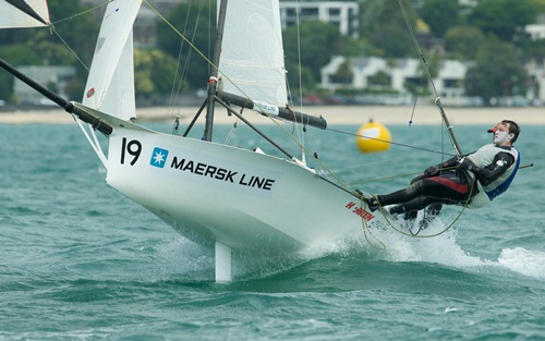 Jakub Ronowicz & Peter Valpiani aboard Maersk Line which finished eighth in the 12ft skiff Vantage Real Estate Upper Harbour Championship photo copyright Garrick Cameron taken at  and featuring the 12ft Skiff class